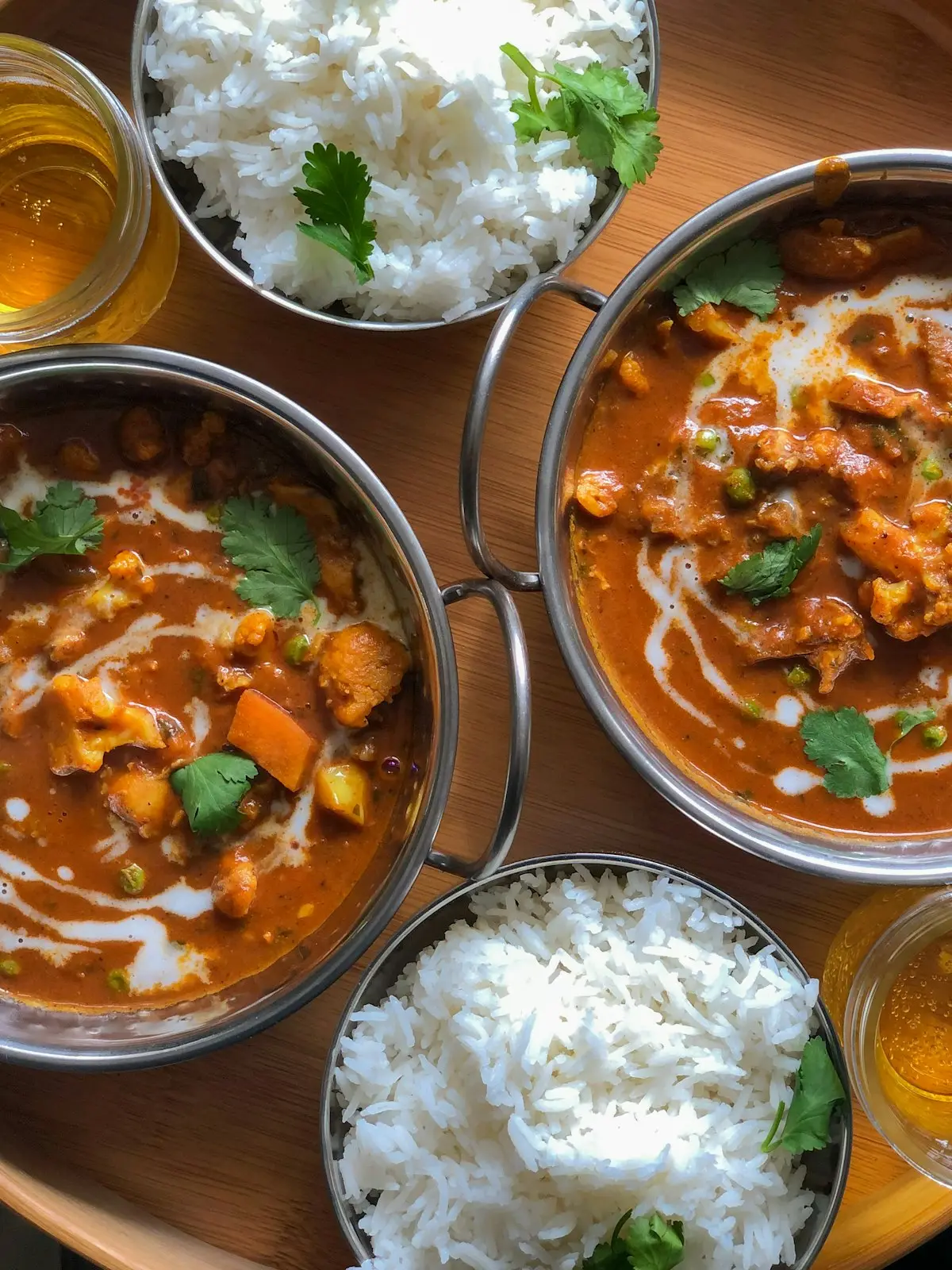 Two curries and rice, served for sharing
