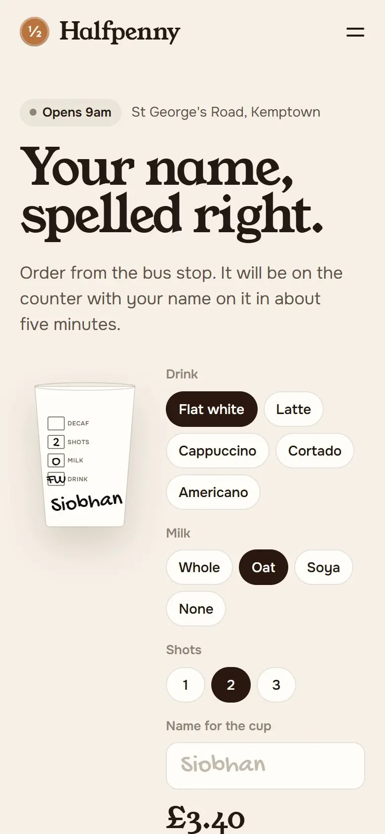 Halfpenny Coffee on a phone