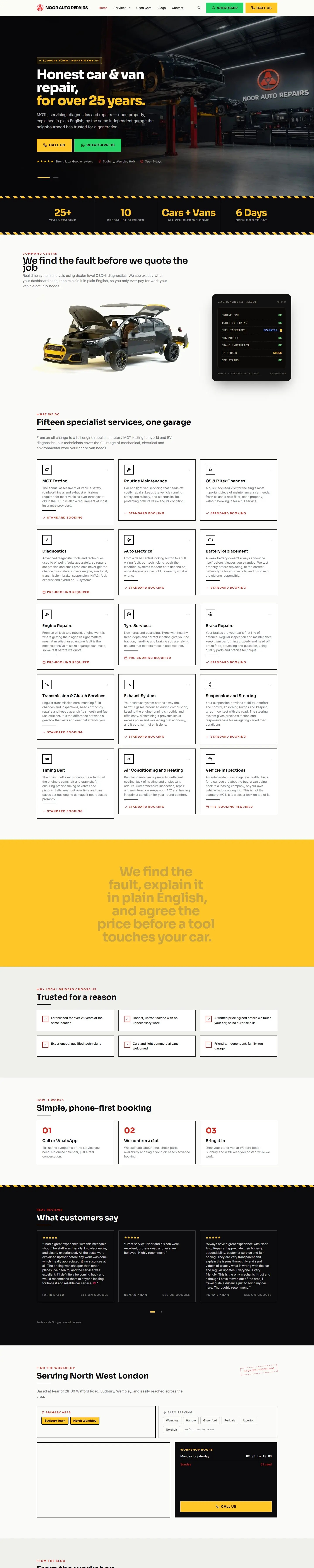 Noor Auto Repairs website on desktop