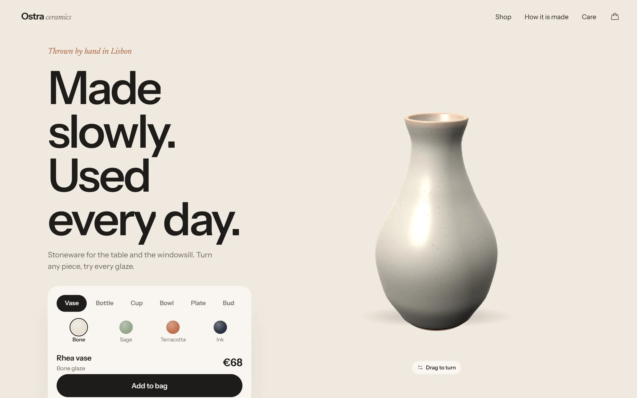 Ostra Ceramics, a ceramics shop website concept by Burax