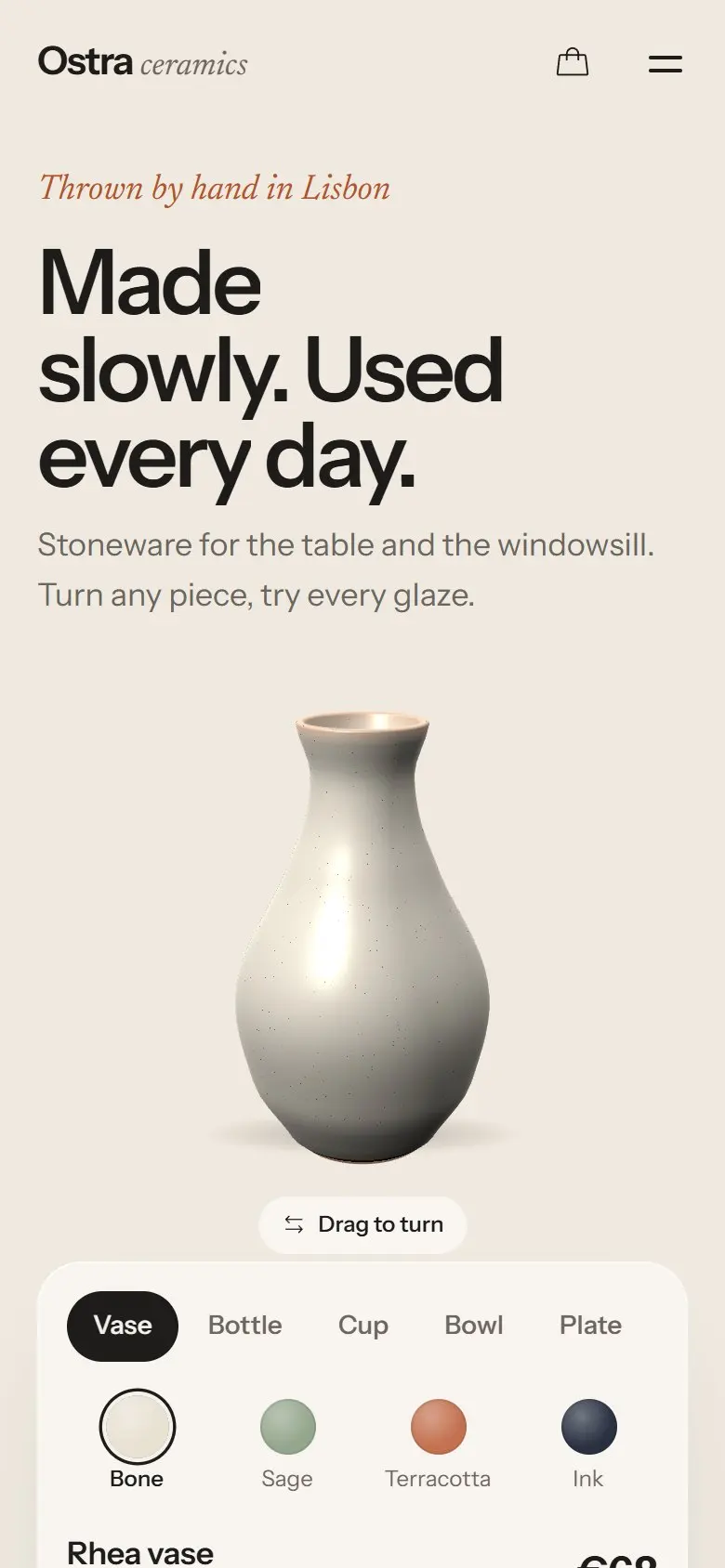 Ostra Ceramics on a phone