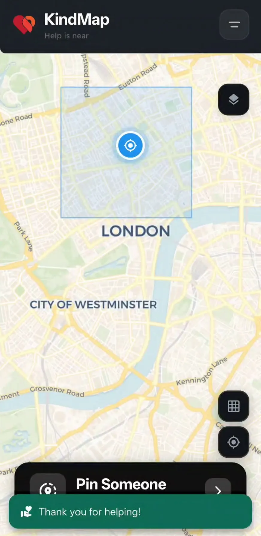 The map after a pin is served: Thank you for helping
