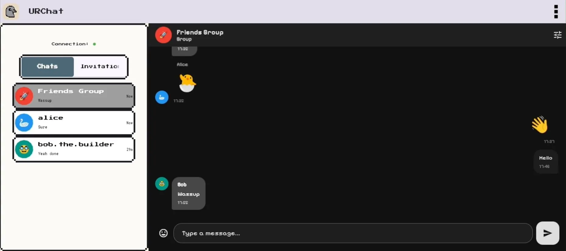URChat web in dark mode