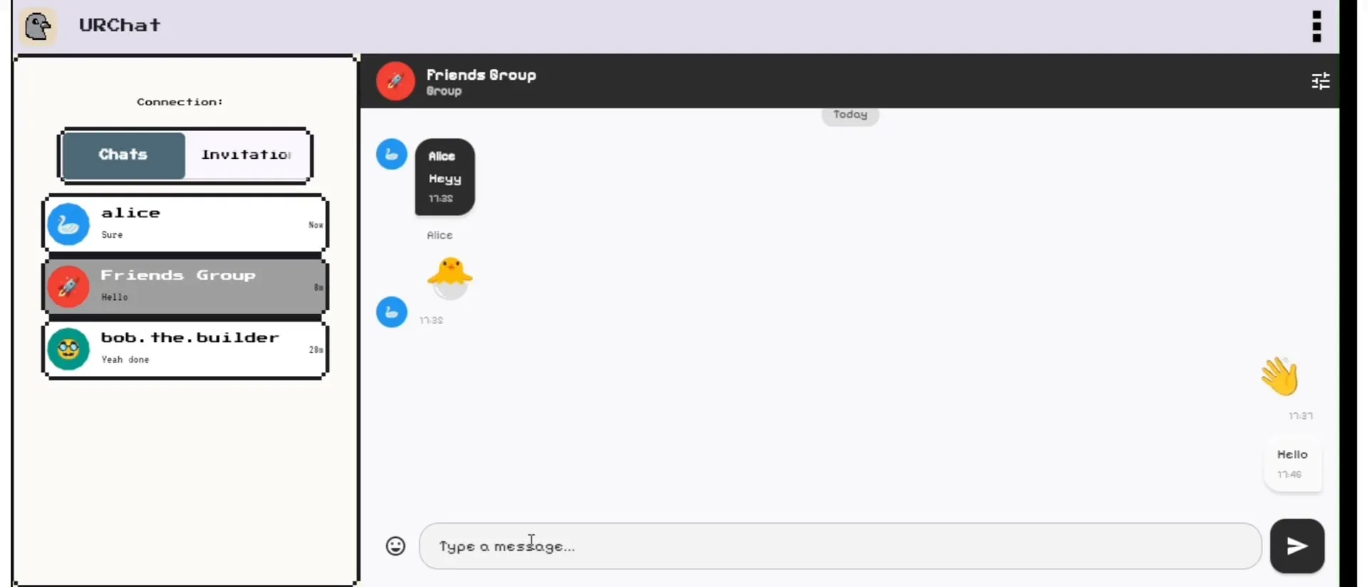 URChat on the web with the chat list and an open group chat